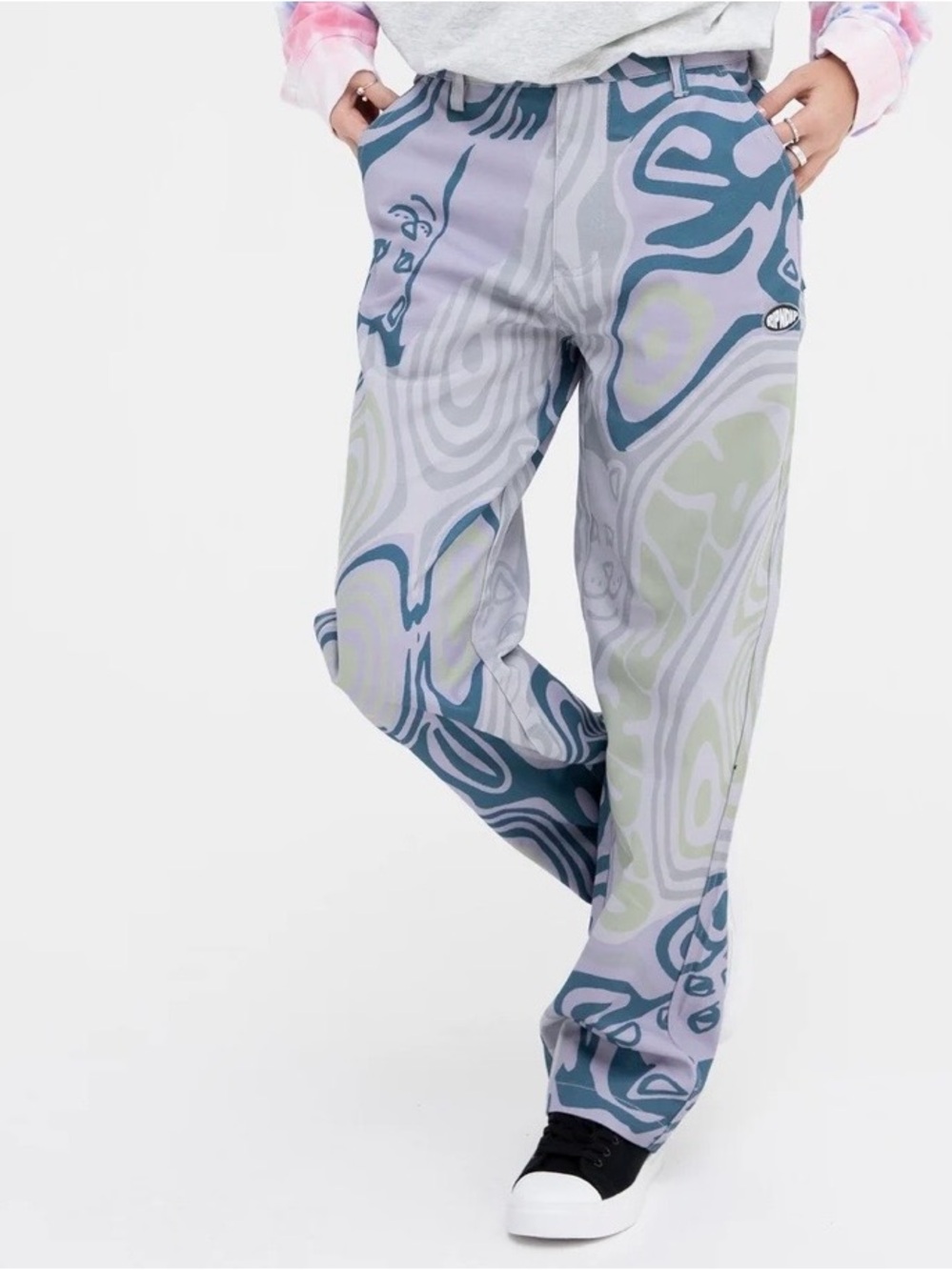 Ripndip Skate HYPNOTIC TWILL PANTS (GREY/LAVENDER/NEON) Sz 30